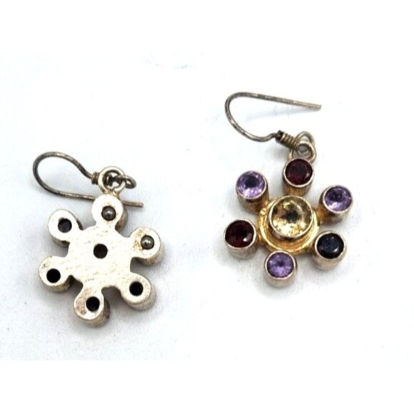 Amethyst Garnet Earrings Blue Topaz Silver Tone Dangle Earrings - Picture 3 of 3
